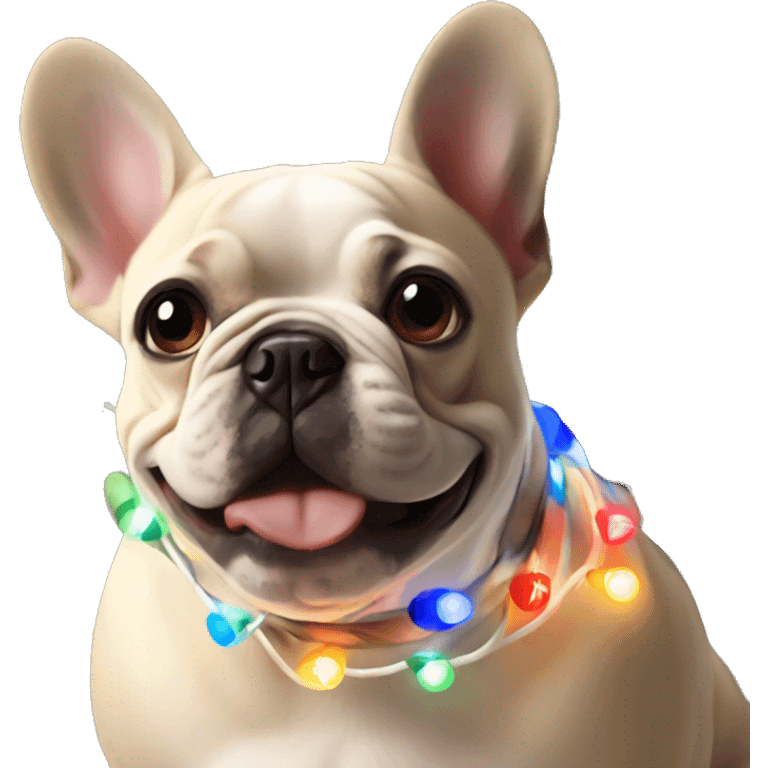 Frenchie with Christmas lights emoji