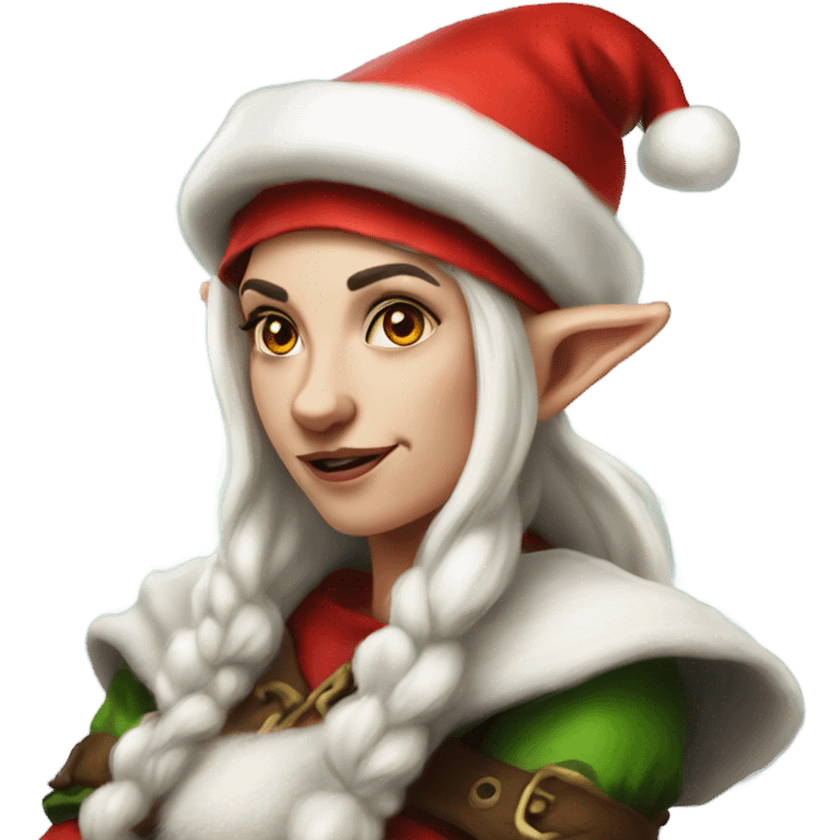 rogue female elf fantasy wearing santa hat emoji