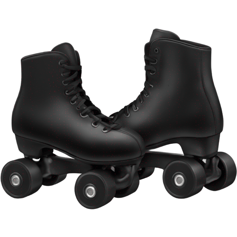 Pair of high top black roller skates with black wheels and black laces and black plate with no stopper emoji