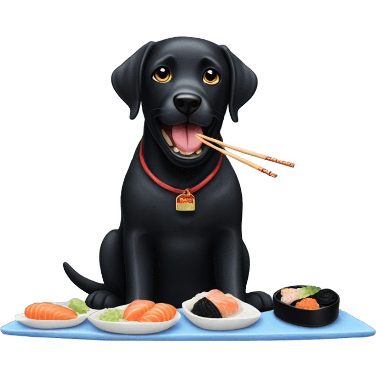 black Labrador Retriever eating sushi emoji