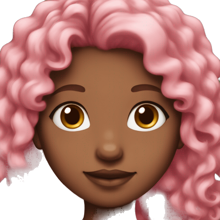 unicorn brown skinned girl with pink and white long curly hair in love emoji