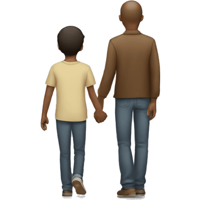 a man holds a child's hand view from back emoji