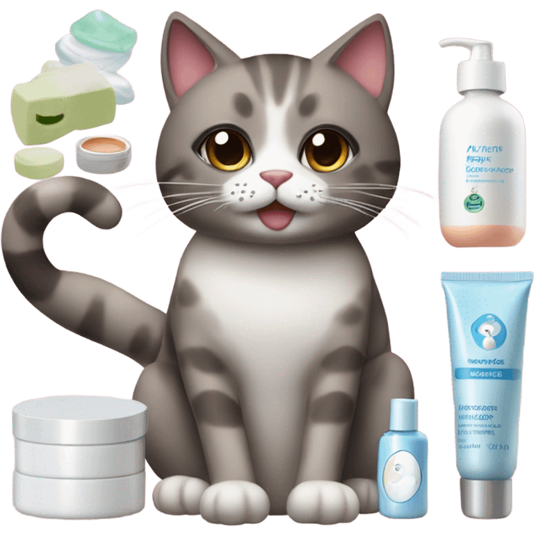 Cat wearing skin care emoji