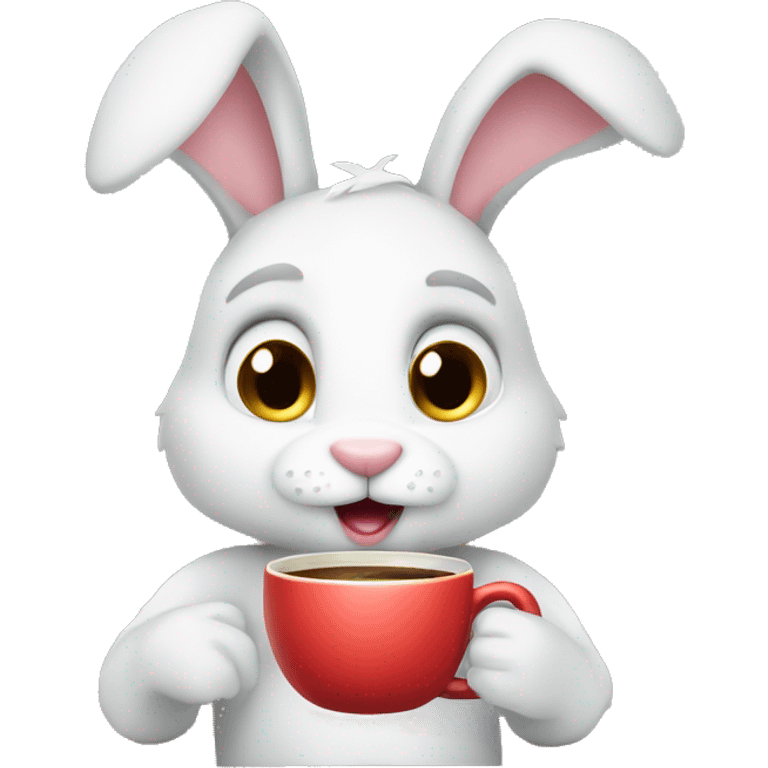 Bunny with coffee in Christmas morning at work  emoji