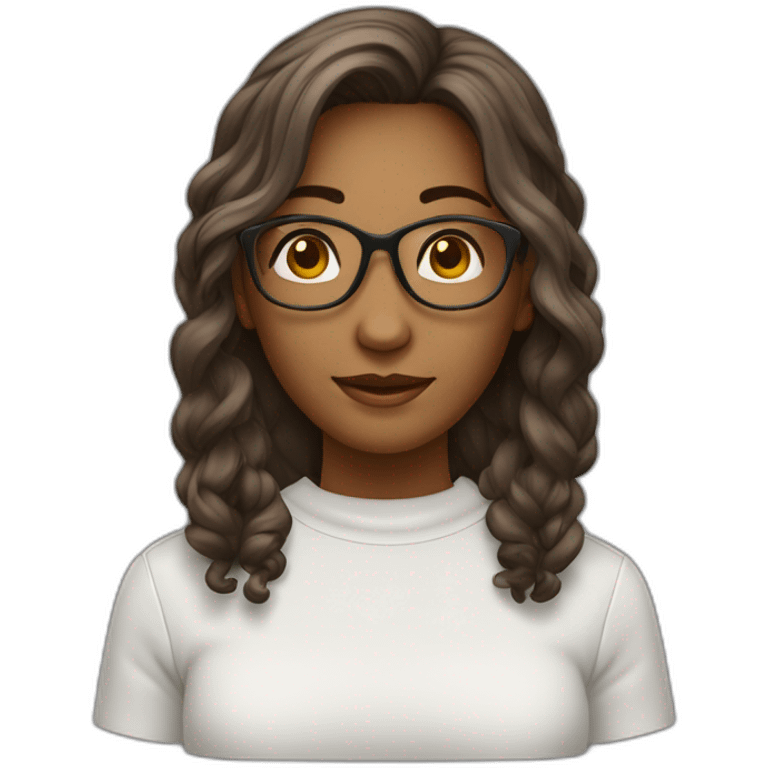 Mulher branca, cabelo escuro, liso, tamanho médio, de óculos marrom emoji