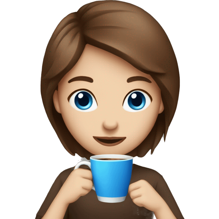 Brown hair with blue eyes drinking coffee  emoji