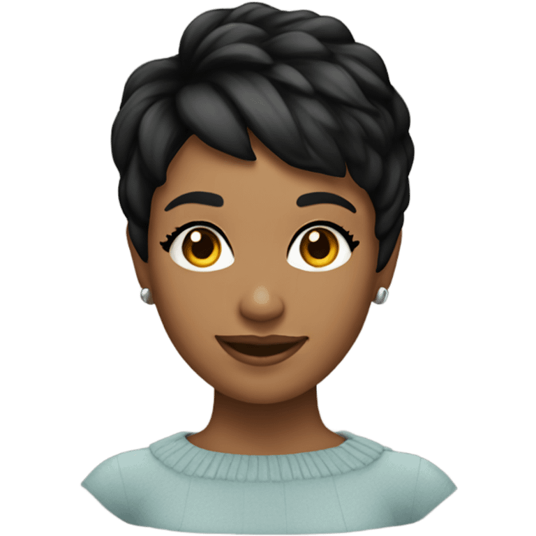 woman pixie cut smiling, black hair emoji