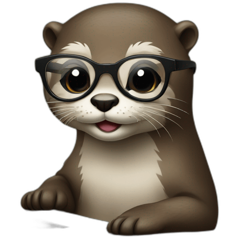 female otter with glasses leaning against a pillow with a macbook emoji