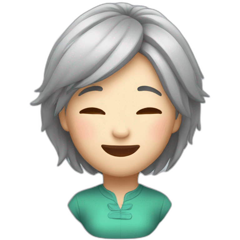 Chinese lady jump upside down with grey hairs emoji