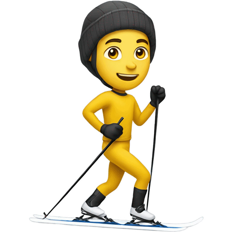 A white man in leggings and a yellow top cross country skiing emoji