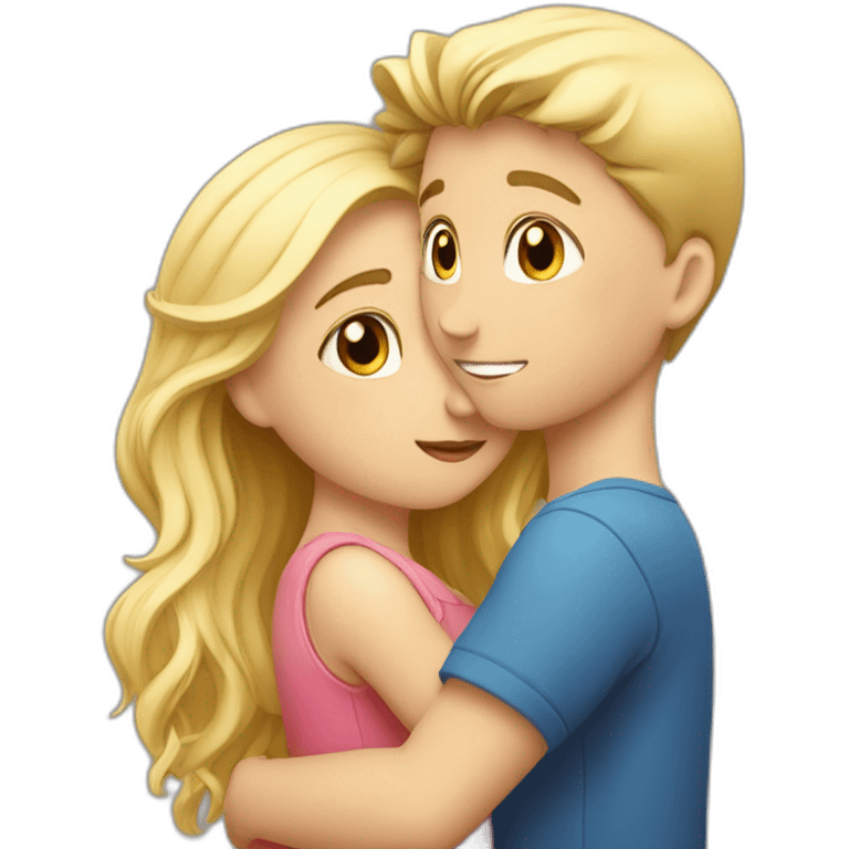 A blond boy who kisses a pretty blonde girl with a heart above their heads  emoji