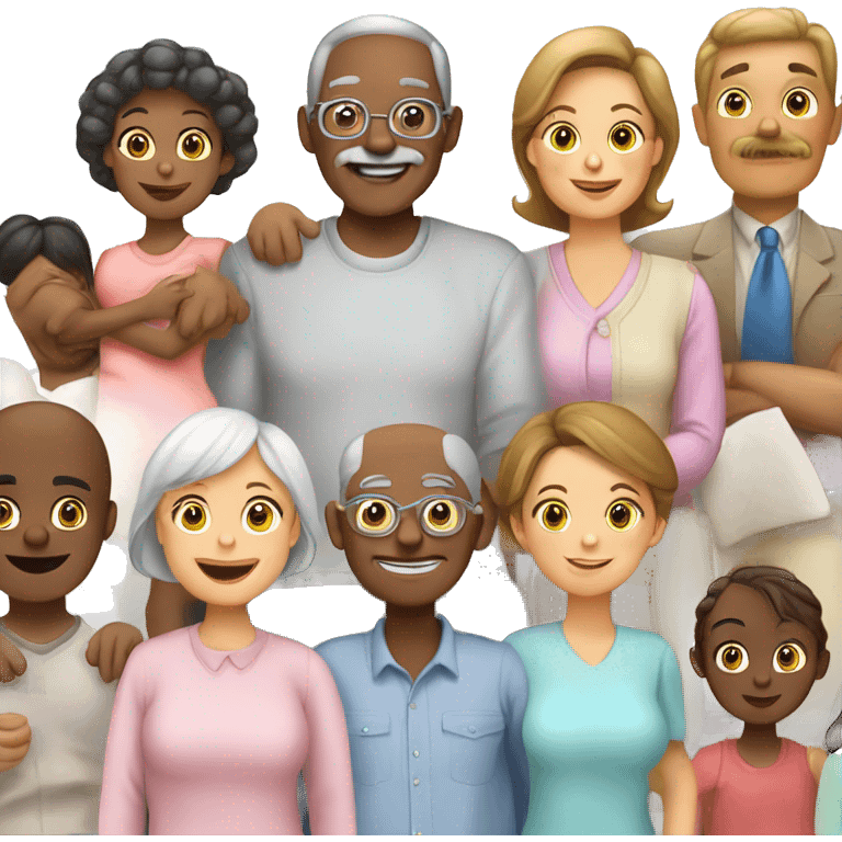 Grandpa, grandma, aunt, mom, dad, daughter, daughter, baby. White  emoji