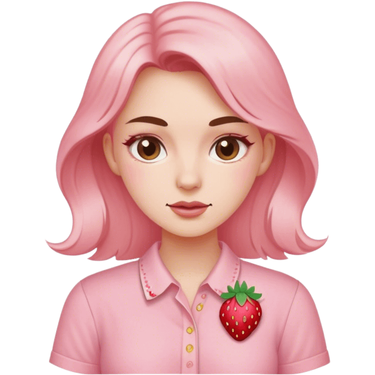 pastel pink women's shirt with a strawberry embroidered in the center emoji