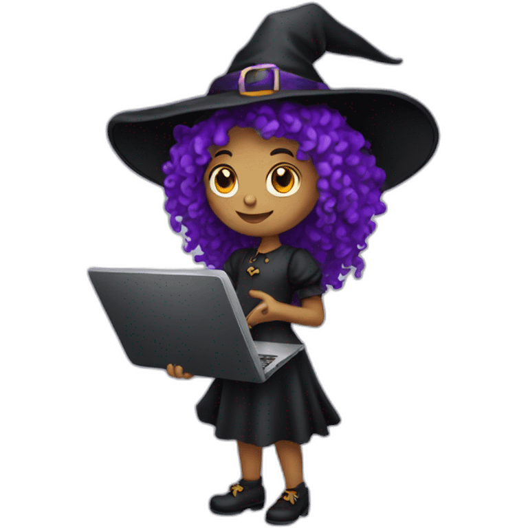 Curly Witch holding laptop emoji