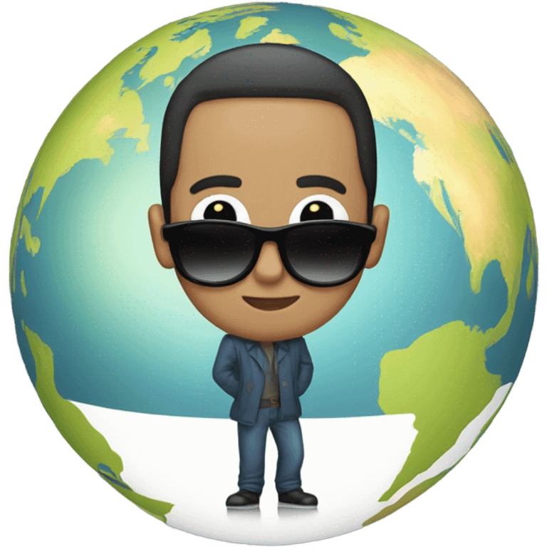 man sunglasses standing on top of earth emoji