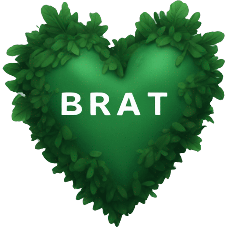 A forest green heart that says brat in black words emoji