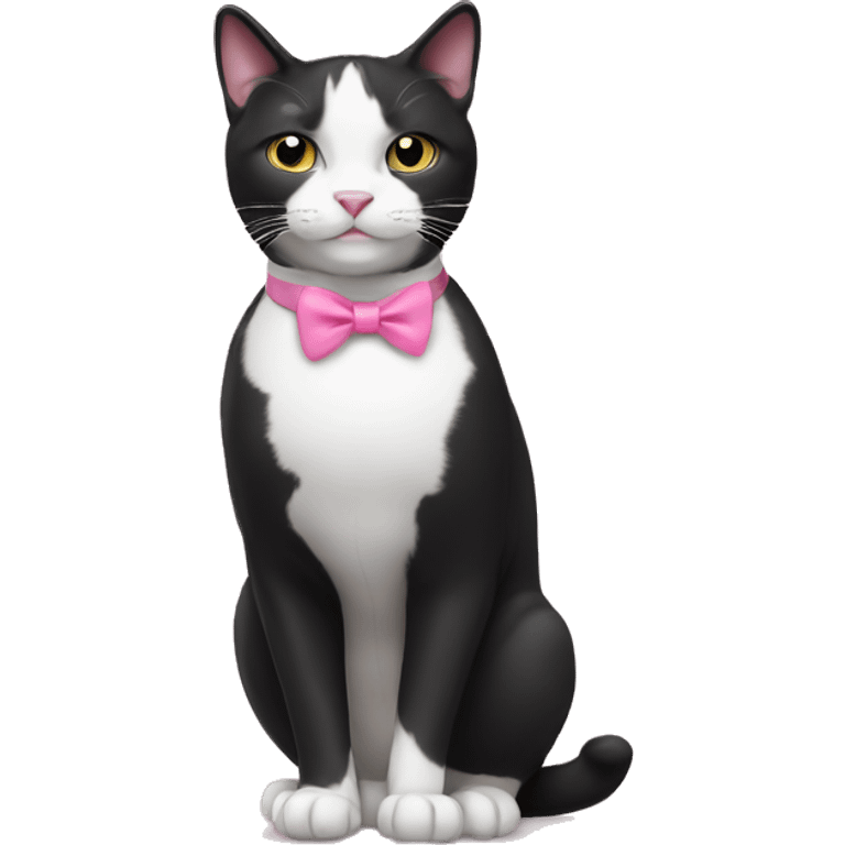 Tuxedo cat with pink emoji