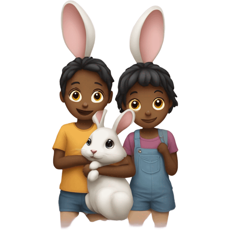 Two little kids two rabbits  emoji