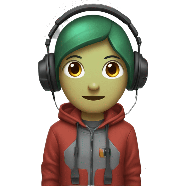 Gamer mit Glatze, schwarzes Headset mit schwarz-grünen Katzenohren, kurzer rot-brauner Vollbart, grau-blaue Augen, Hoodie mit kapuze emoji