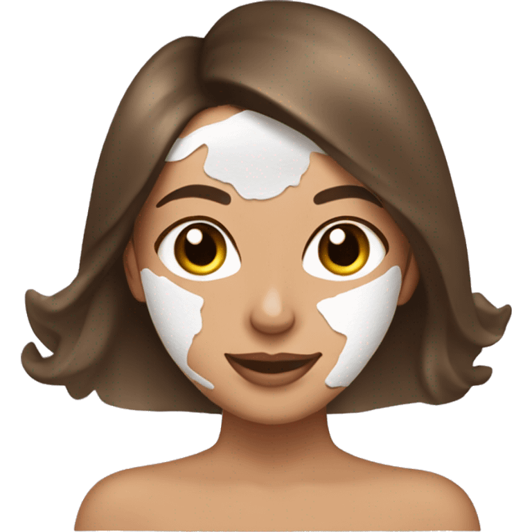 Brunette girl with long hair tan skin applying skincare mask emoji