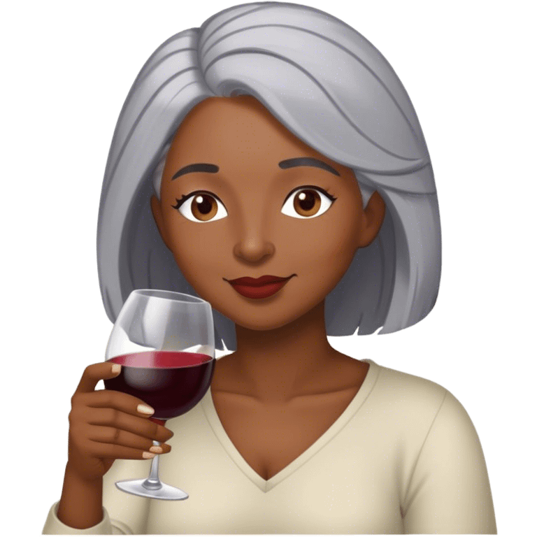 Relaxing black woman with gray hair drinking wine emoji