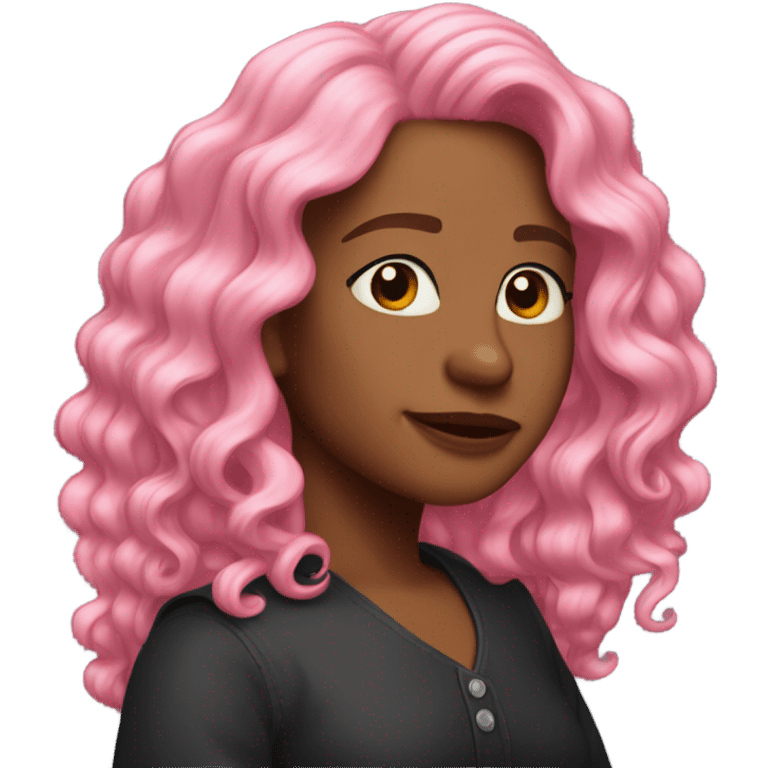 Pink wavy mid-long hair back view emoji