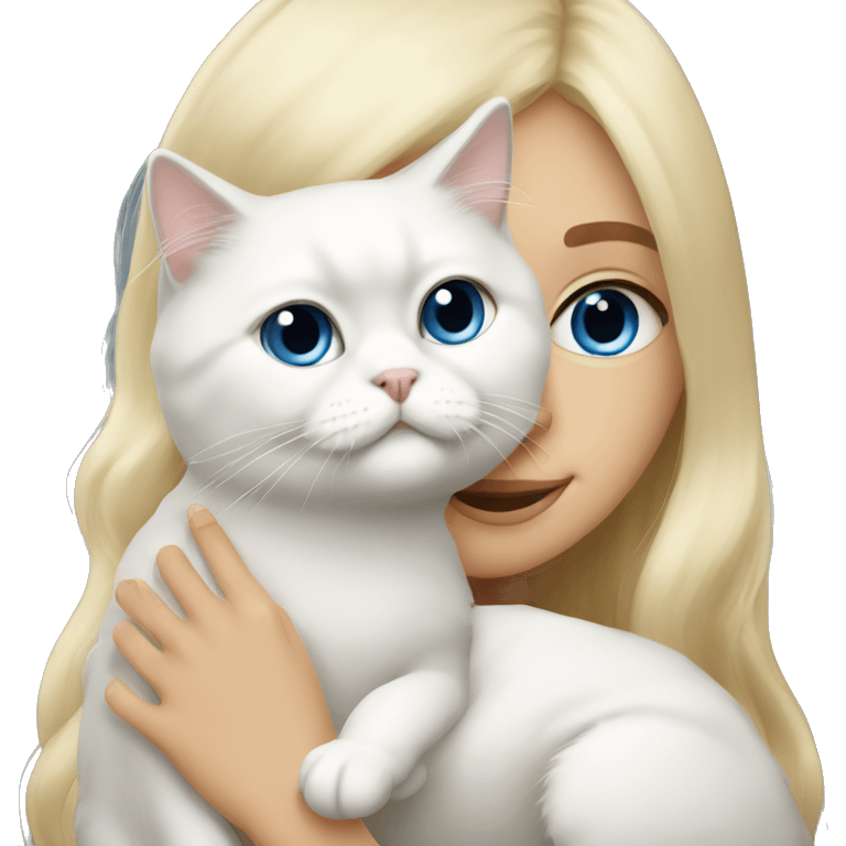 Blonde girl snuggling white Persian cat emoji