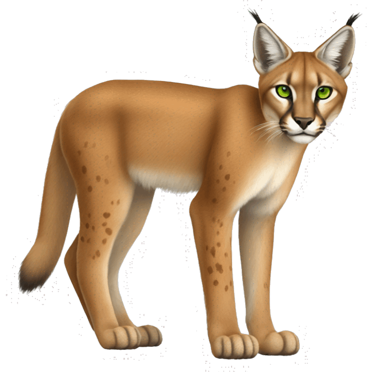 Beige Lynx-Caracal-hybrid with orange points with spots, green eyes brown toes, and short tail, full body emoji