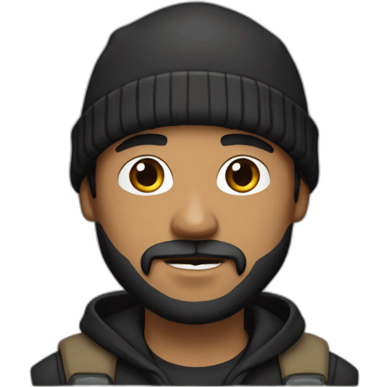 guy black hoodie light brown skin fishing beanie and mustache and beard black hair emoji