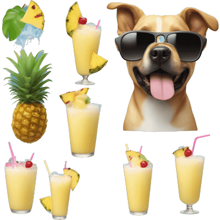 dog with sunglasses and a pina colada emoji