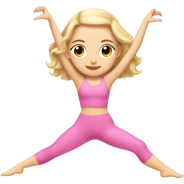 Beautiful white girl with blonde hair doing Pilates in a pink outfit emoji