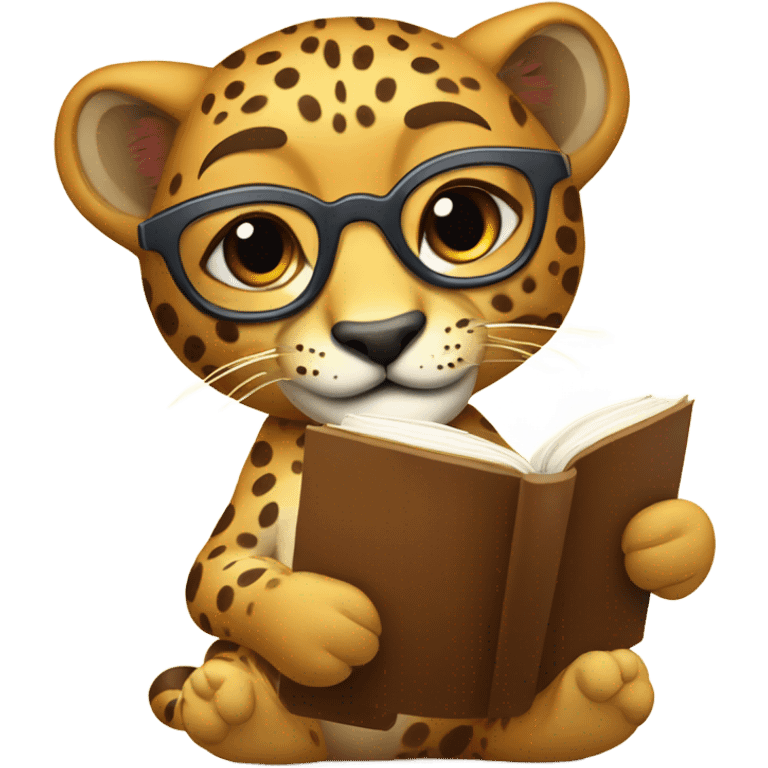 Happy Cheetah with glasses tea and a book emoji