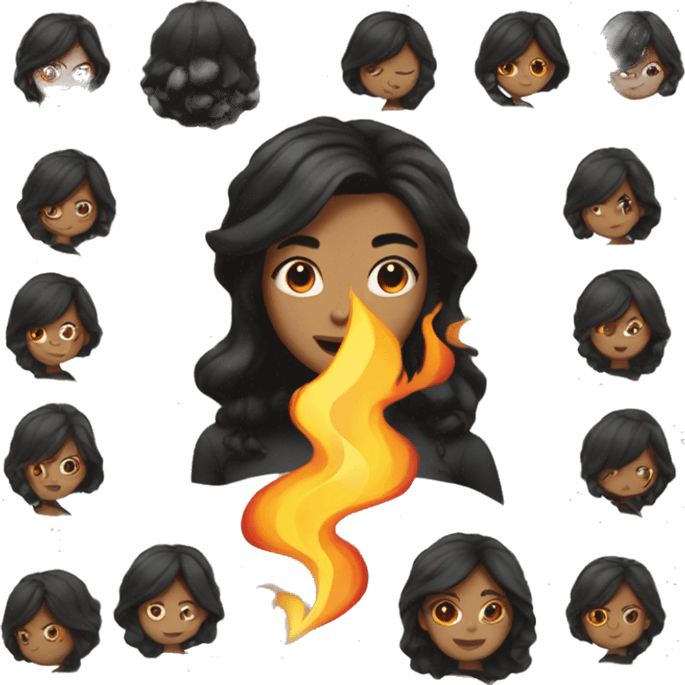 Girl with black hair with hair on fire emoji