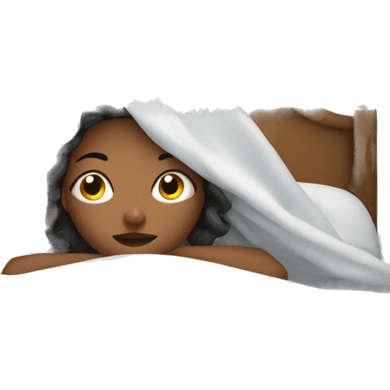 woman covering herself from the cold with sheets in bed emoji