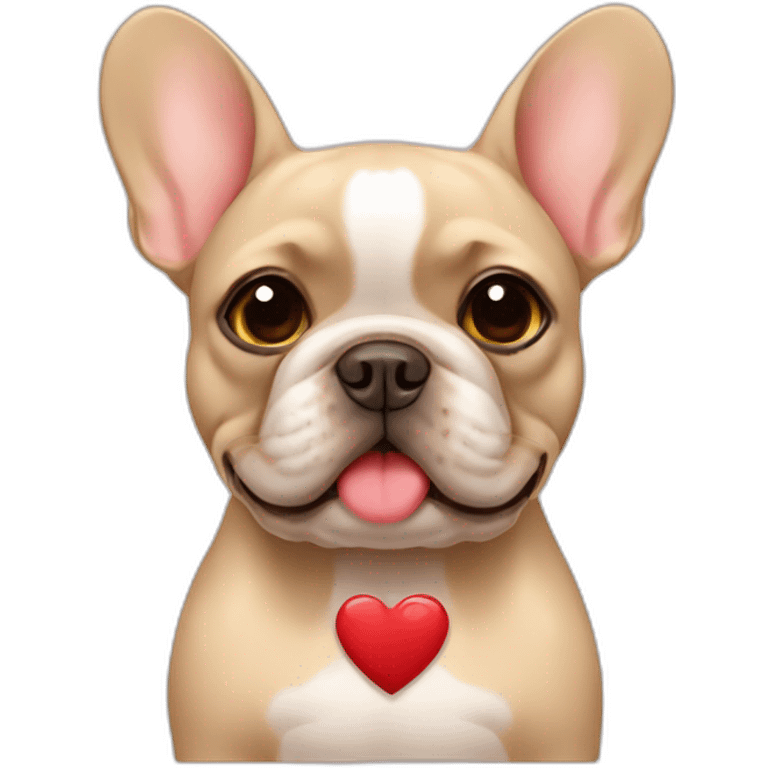 beige French bulldog with heart emoji