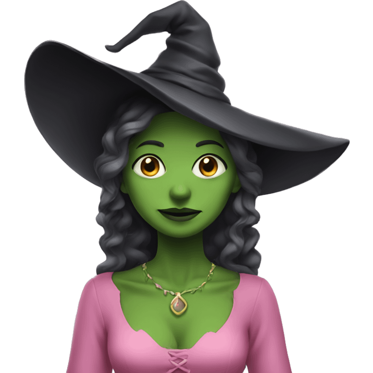 Green witch in a pink dress emoji