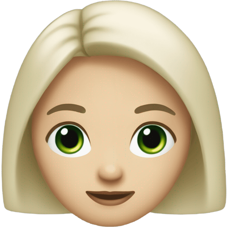 round face wide, fair skin, dark green eyes, thick black eyelashes, small nose, hair below the shoulders, hair color gray-blond.  emoji