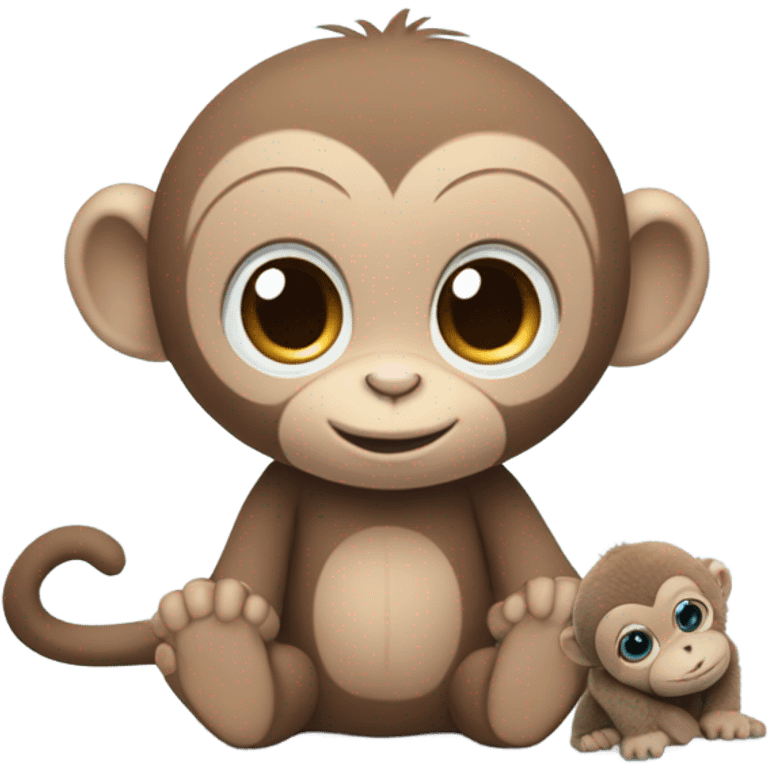 Light brown body, light blue eyes, baby monkey, jellycat stuffed animal emoji