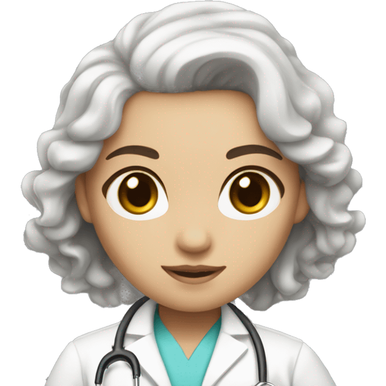 Girl white skin slightly curly brown hair brown eyes doctor emoji