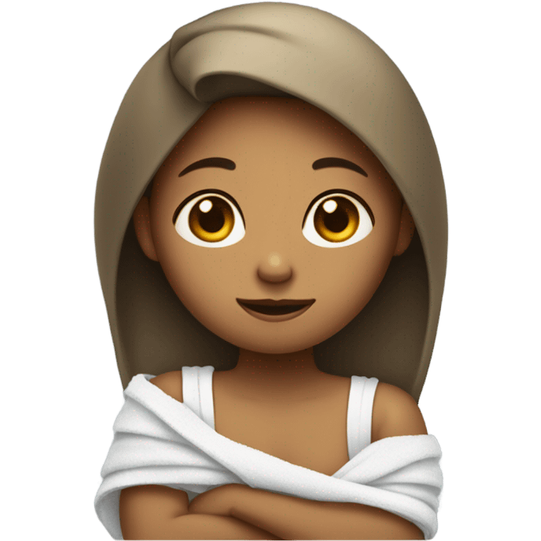 Girl sitting and the roll from the towel on her neck and under her armpits  emoji