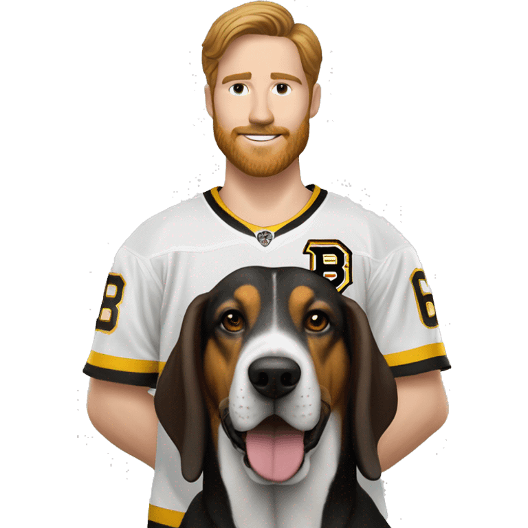 #28 player on the boston bruins white male with beard next to basset hound dog emoji