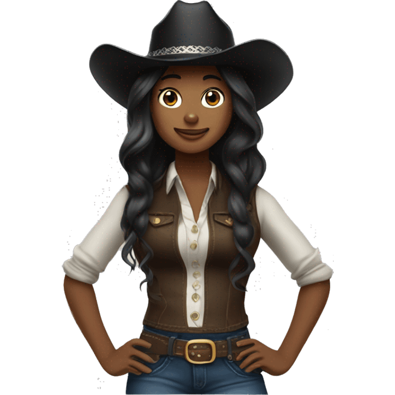 Pretty black cowgirl long hair wearing gallon hat emoji