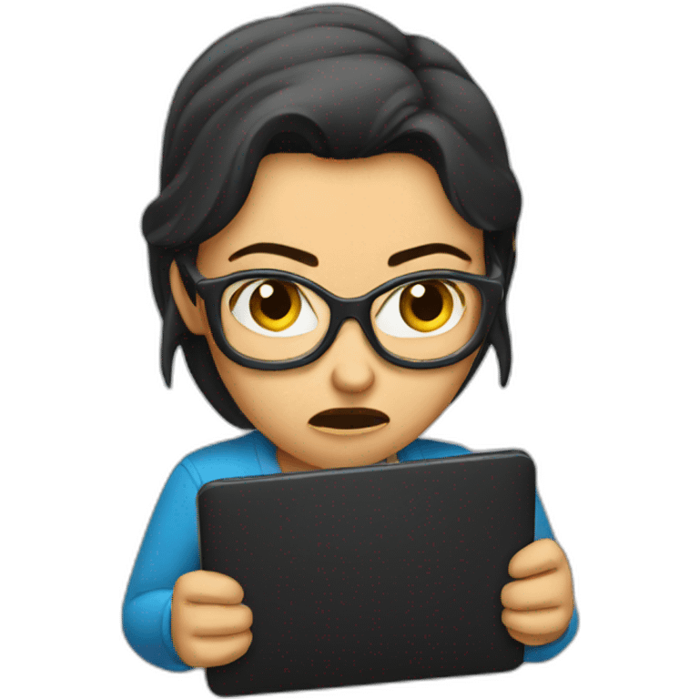 Very angry woman holding black laptop emoji