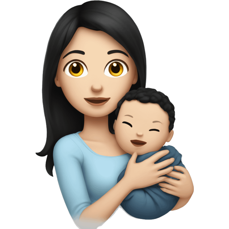 mom holding newborn baby boy with white skin and black hair and white skin newborn boy baby white skin black hair emoji