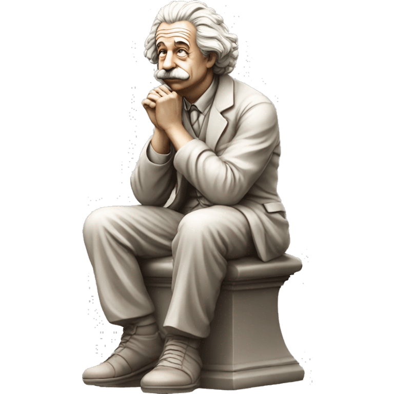 sitting philosopher-statue as albert einstein and thinking lean on fist emoji