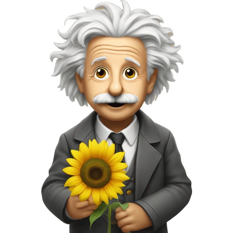 Albert Einstein holds a sunflower in his hands emoji