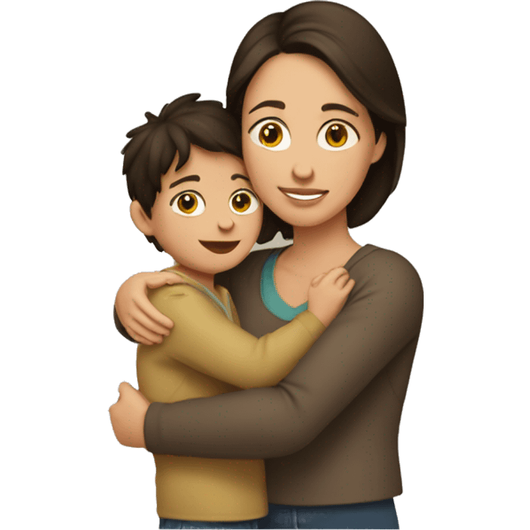 A brunette mom hugging her son emoji