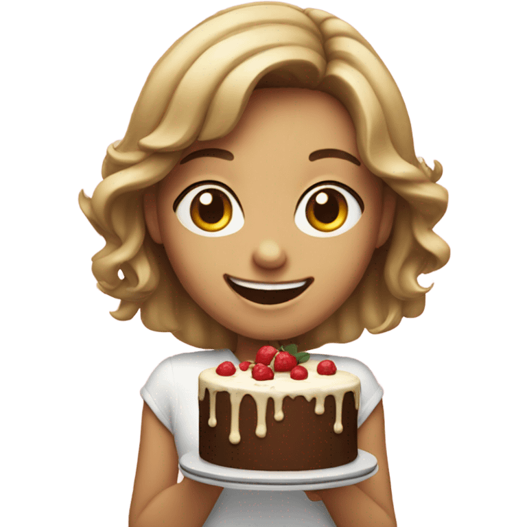 smiling girl with cake emoji