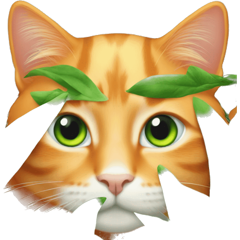 Orange cat with green eyes among plants  emoji