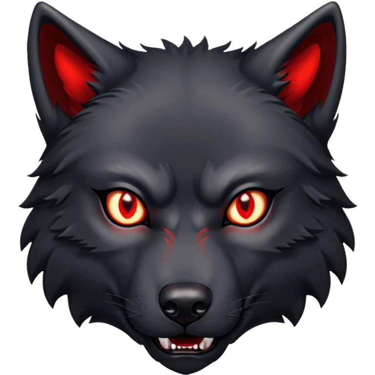 Evil aggressive black wolf with red eyes emoji